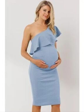 Hello Miz Maternity One-Shoulder Ruffle Fitted Dress